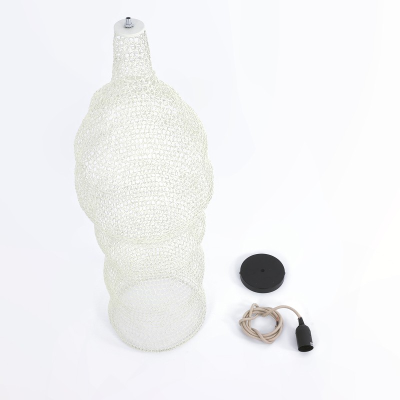 GloboStar® KENTUCKY 01904 Vintage Κρεμαστό Φωτιστικό Πλέγμα Μονόφωτο 1 x E27 IP20 Μπεζ Μέταλλο - Μ30 x Π30 x Y80cm