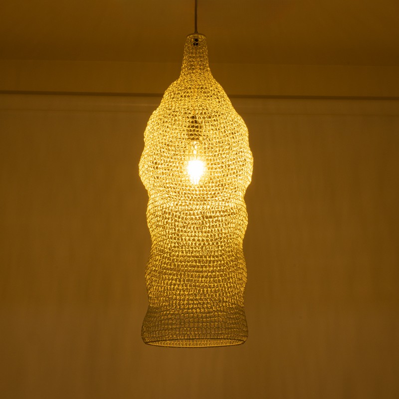 GloboStar® KENTUCKY 01904 Vintage Κρεμαστό Φωτιστικό Πλέγμα Μονόφωτο 1 x E27 IP20 Μπεζ Μέταλλο - Μ30 x Π30 x Y80cm