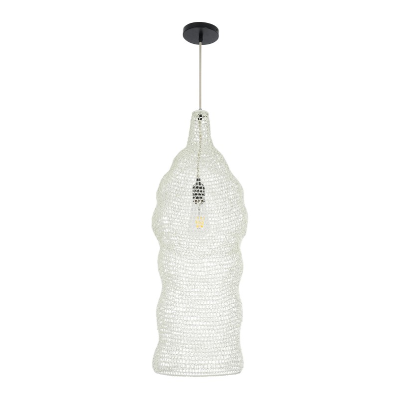 GloboStar® KENTUCKY 01904 Vintage Κρεμαστό Φωτιστικό Πλέγμα Μονόφωτο 1 x E27 IP20 Μπεζ Μέταλλο - Μ30 x Π30 x Y80cm