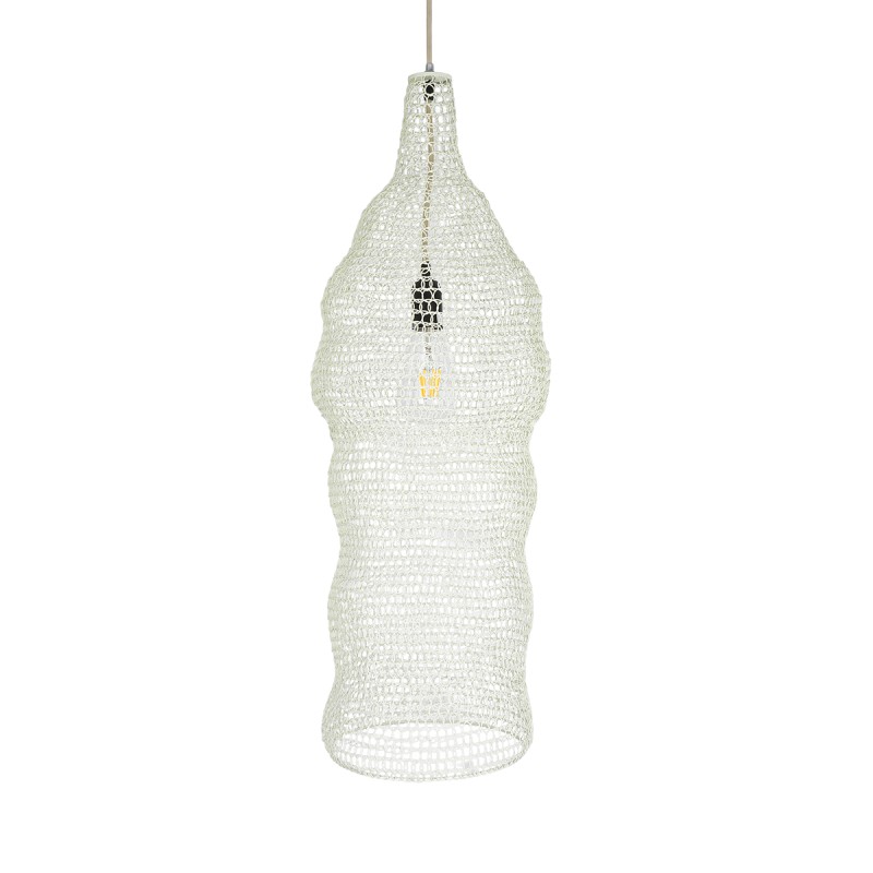 GloboStar® KENTUCKY 01904 Vintage Κρεμαστό Φωτιστικό Πλέγμα Μονόφωτο 1 x E27 IP20 Μπεζ Μέταλλο - Μ30 x Π30 x Y80cm