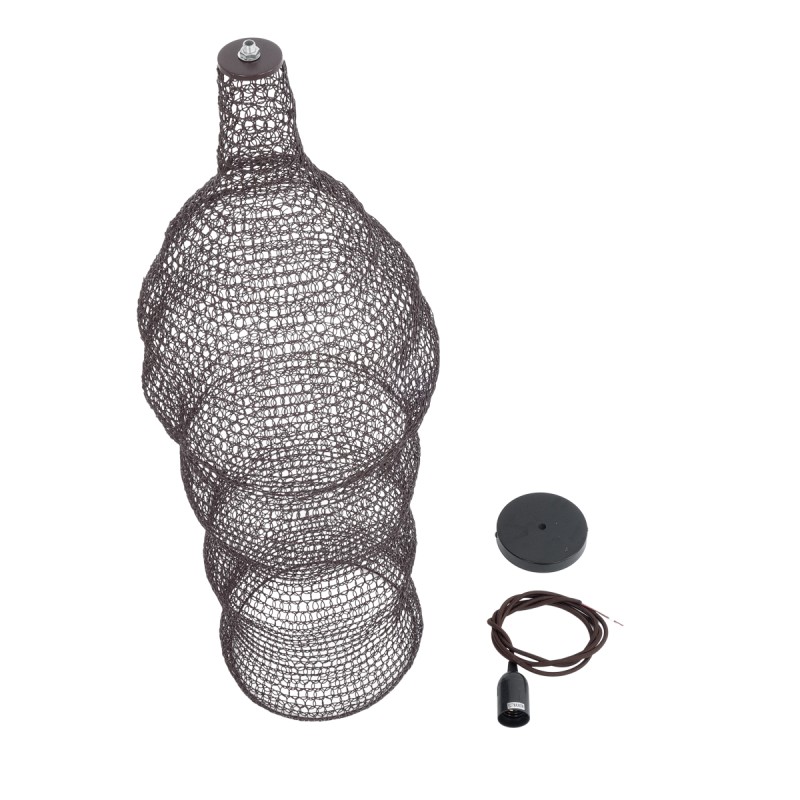 GloboStar® KENTUCKY 01905 Vintage Κρεμαστό Φωτιστικό Πλέγμα Μονόφωτο 1 x E27 IP20 Καφέ Μέταλλο - Μ30 x Π30 x Y80cm