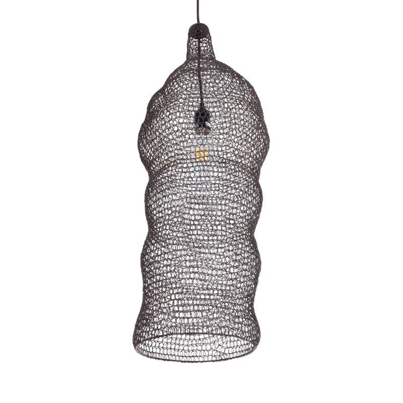 GloboStar® KENTUCKY 01905 Vintage Κρεμαστό Φωτιστικό Πλέγμα Μονόφωτο 1 x E27 IP20 Καφέ Μέταλλο - Μ30 x Π30 x Y80cm