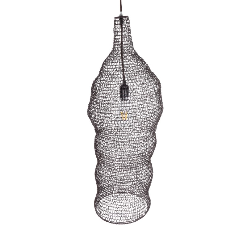 GloboStar® KENTUCKY 01905 Vintage Κρεμαστό Φωτιστικό Πλέγμα Μονόφωτο 1 x E27 IP20 Καφέ Μέταλλο - Μ30 x Π30 x Y80cm