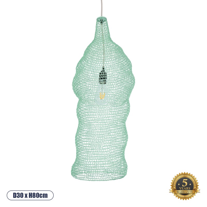 GloboStar® KENTUCKY 01906 Vintage Κρεμαστό Φωτιστικό Πλέγμα Μονόφωτο 1 x E27 IP20 Τιρκουάζ Μέταλλο - Μ30 x Π30 x Y80cm