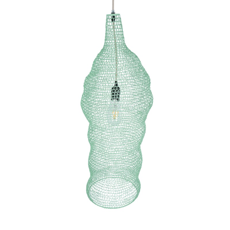 GloboStar® KENTUCKY 01906 Vintage Κρεμαστό Φωτιστικό Πλέγμα Μονόφωτο 1 x E27 IP20 Τιρκουάζ Μέταλλο - Μ30 x Π30 x Y80cm