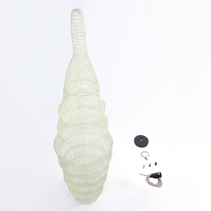 GloboStar® KENTUCKY 01907 Vintage Κρεμαστό Φωτιστικό Πλέγμα Μονόφωτο 1 x E27 IP20 Μπεζ Μέταλλο - Μ30 x Π30 x Y105m