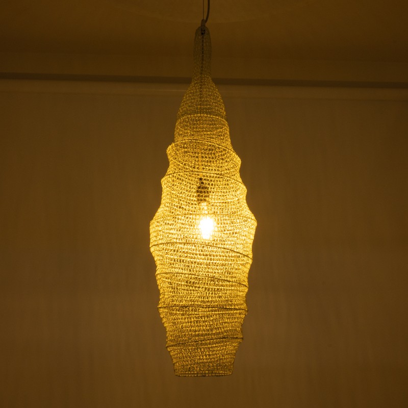 GloboStar® KENTUCKY 01907 Vintage Κρεμαστό Φωτιστικό Πλέγμα Μονόφωτο 1 x E27 IP20 Μπεζ Μέταλλο - Μ30 x Π30 x Y105m