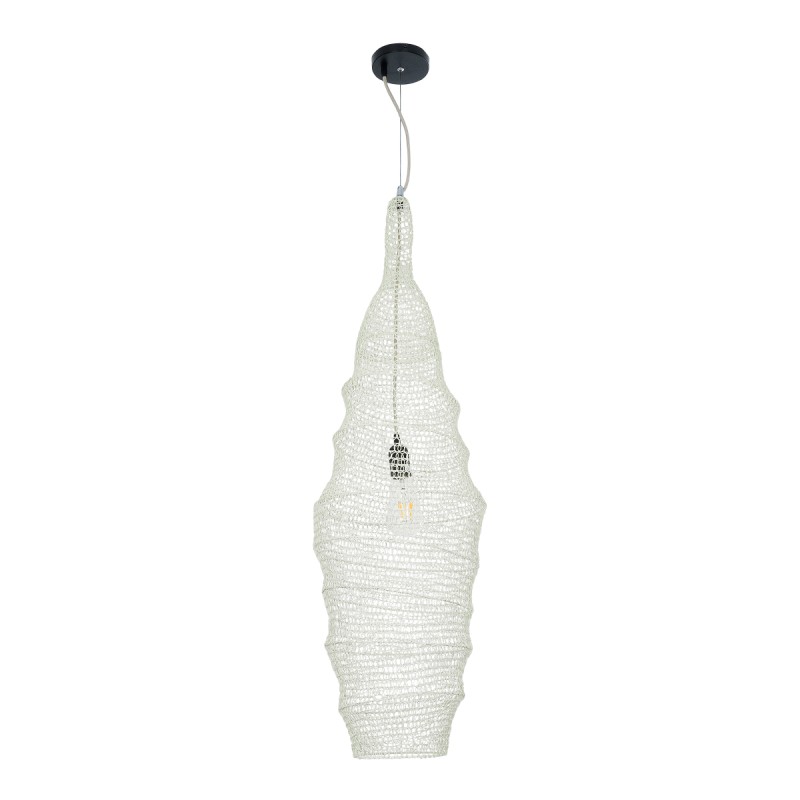 GloboStar® KENTUCKY 01907 Vintage Κρεμαστό Φωτιστικό Πλέγμα Μονόφωτο 1 x E27 IP20 Μπεζ Μέταλλο - Μ30 x Π30 x Y105m