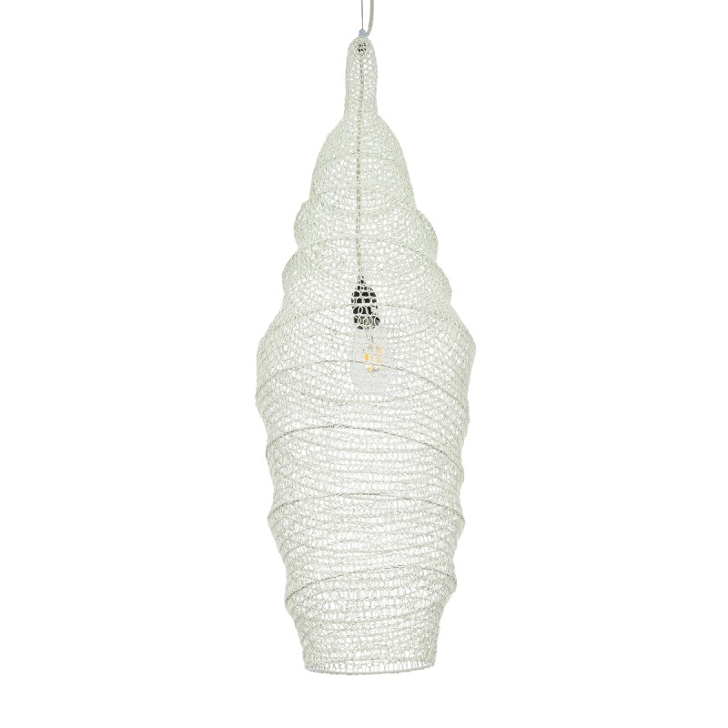 GloboStar® KENTUCKY 01907 Vintage Κρεμαστό Φωτιστικό Πλέγμα Μονόφωτο 1 x E27 IP20 Μπεζ Μέταλλο - Μ30 x Π30 x Y105m