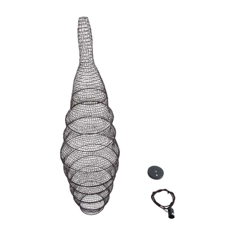 GloboStar® KENTUCKY 01908 Vintage Κρεμαστό Φωτιστικό Πλέγμα Μονόφωτο 1 x E27 IP20 Καφέ Μέταλλο - Μ30 x Π30 x Y105m