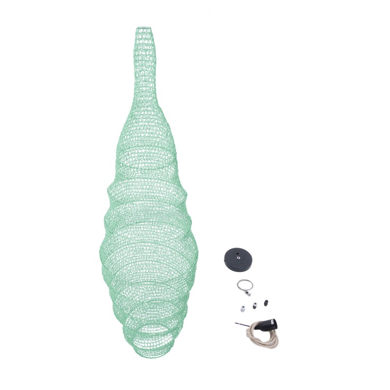 GloboStar® KENTUCKY 01909 Vintage Κρεμαστό Φωτιστικό Πλέγμα Μονόφωτο 1 x E27 IP20 Τιρκουάζ Μέταλλο - Μ30 x Π30 x Y105m