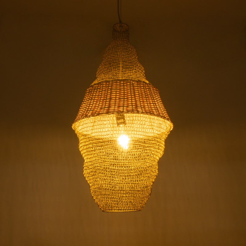 GloboStar® KENTUCKY 01910 Vintage Κρεμαστό Φωτιστικό Πλέγμα Μονόφωτο 1 x E27 IP20 Μπεζ Μέταλλο - Μ40 x Π40 x Υ80cm