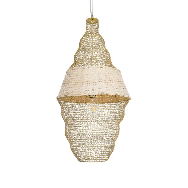 GloboStar® KENTUCKY 01910 Vintage Κρεμαστό Φωτιστικό Πλέγμα Μονόφωτο 1 x E27 IP20 Μπεζ Μέταλλο - Μ40 x Π40 x Υ80cm