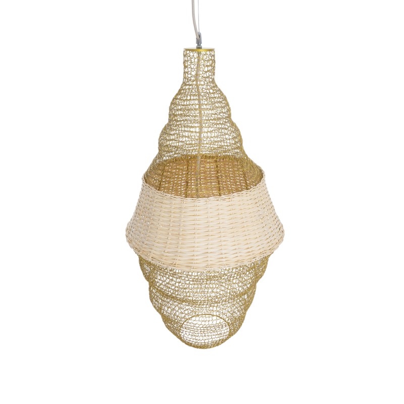 GloboStar® KENTUCKY 01910 Vintage Κρεμαστό Φωτιστικό Πλέγμα Μονόφωτο 1 x E27 IP20 Μπεζ Μέταλλο - Μ40 x Π40 x Υ80cm