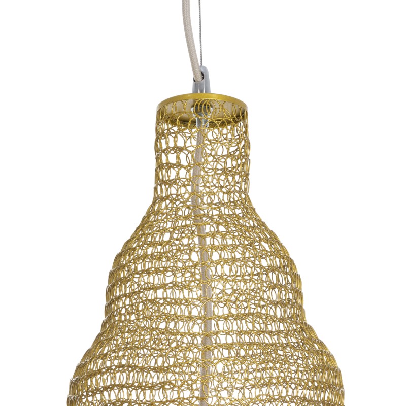 GloboStar® KENTUCKY 01910 Vintage Κρεμαστό Φωτιστικό Πλέγμα Μονόφωτο 1 x E27 IP20 Μπεζ Μέταλλο - Μ40 x Π40 x Υ80cm