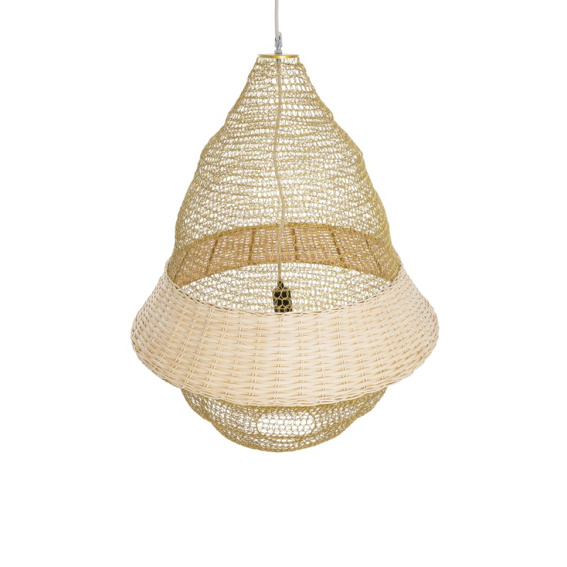 GloboStar® KENTUCKY 01911 Vintage Κρεμαστό Φωτιστικό Πλέγμα Μονόφωτο 1 x E27 IP20 Μπεζ Μέταλλο - Μ60 x Π60 x Υ80cm