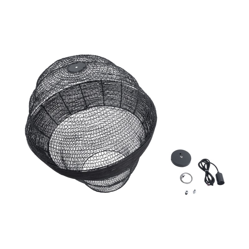 GloboStar® KENTUCKY 01912 Vintage Κρεμαστό Φωτιστικό Πλέγμα Μονόφωτο 1 x E27 IP20 Μαύρο Μέταλλο - Μ60 x Π60 x Υ70cm