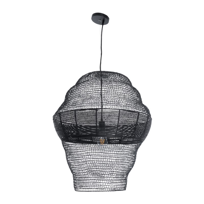 GloboStar® KENTUCKY 01912 Vintage Κρεμαστό Φωτιστικό Πλέγμα Μονόφωτο 1 x E27 IP20 Μαύρο Μέταλλο - Μ60 x Π60 x Υ70cm