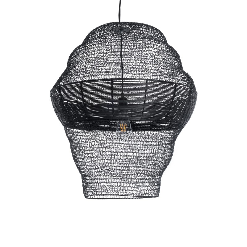 GloboStar® KENTUCKY 01912 Vintage Κρεμαστό Φωτιστικό Πλέγμα Μονόφωτο 1 x E27 IP20 Μαύρο Μέταλλο - Μ60 x Π60 x Υ70cm