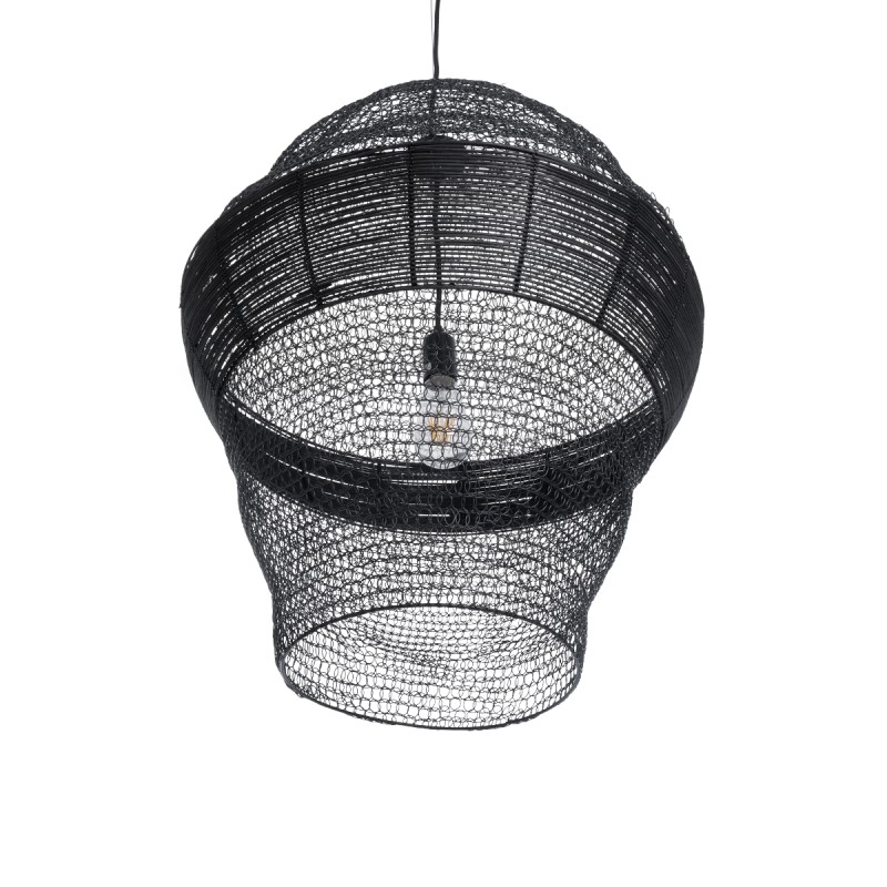 GloboStar® KENTUCKY 01912 Vintage Κρεμαστό Φωτιστικό Πλέγμα Μονόφωτο 1 x E27 IP20 Μαύρο Μέταλλο - Μ60 x Π60 x Υ70cm