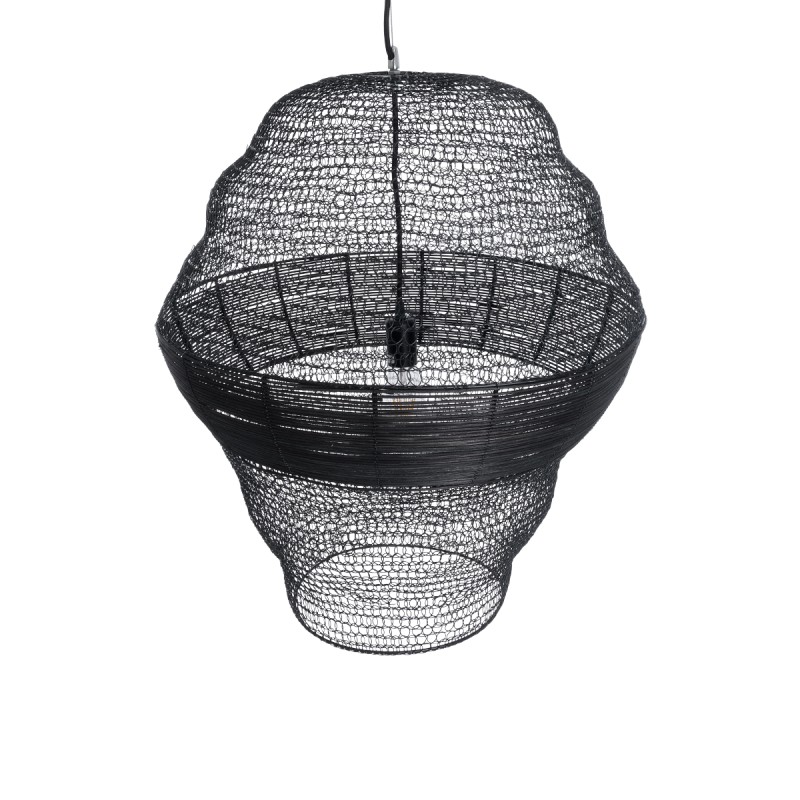 GloboStar® KENTUCKY 01912 Vintage Κρεμαστό Φωτιστικό Πλέγμα Μονόφωτο 1 x E27 IP20 Μαύρο Μέταλλο - Μ60 x Π60 x Υ70cm