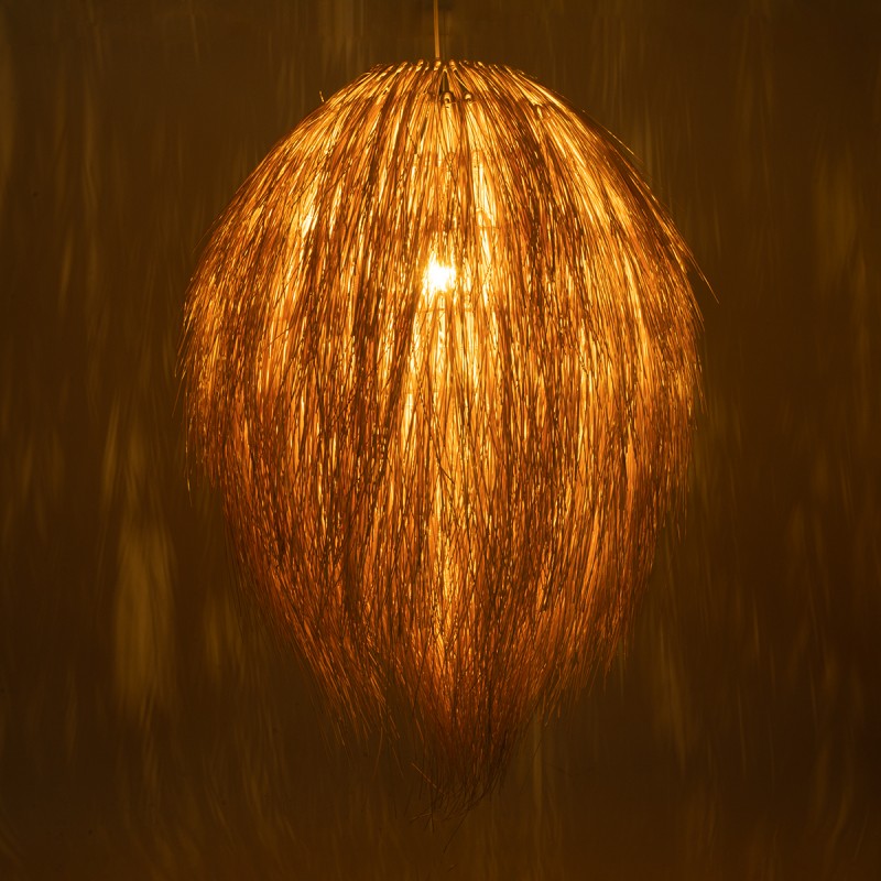 GloboStar® ARCHIPELAGO 01913 Boho Κρεμαστό Φωτιστικό Πλέγμα Μονόφωτο 1 x E27 IP20 Μπεζ Ξύλο - Μ80 x Π80 x Υ100cm