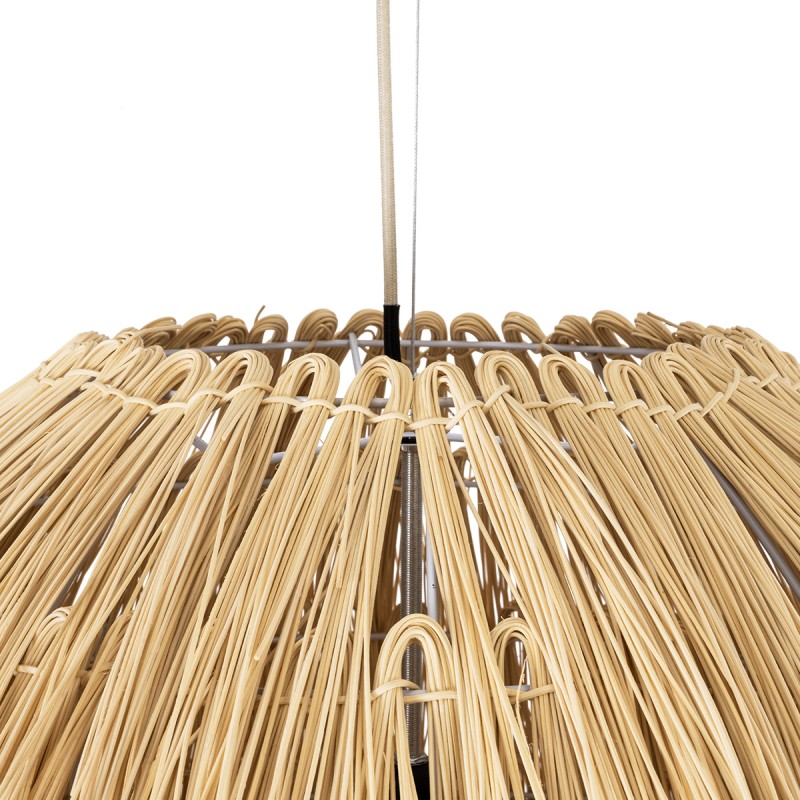 GloboStar® ARCHIPELAGO 01913 Boho Κρεμαστό Φωτιστικό Πλέγμα Μονόφωτο 1 x E27 IP20 Μπεζ Ξύλο - Μ80 x Π80 x Υ100cm