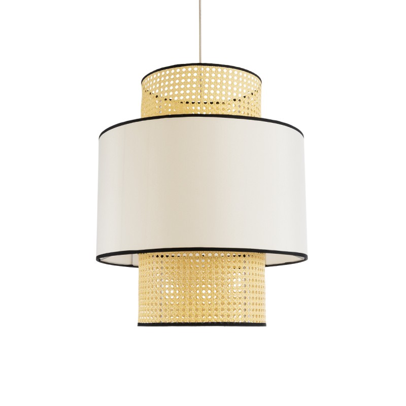 GloboStar® SAIGE 01917 Boho Κρεμαστό Φωτιστικό Πλέγμα Μονόφωτο 1 x E27 IP20 Μπεζ Ξύλο με Μπεζ & Μαύρο Ύφασμα - Μ50 x Π50 x Υ60cm