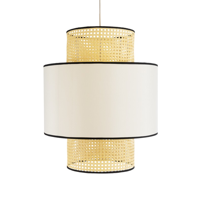 GloboStar® SAIGE 01917 Boho Κρεμαστό Φωτιστικό Πλέγμα Μονόφωτο 1 x E27 IP20 Μπεζ Ξύλο με Μπεζ & Μαύρο Ύφασμα - Μ50 x Π50 x Υ60cm