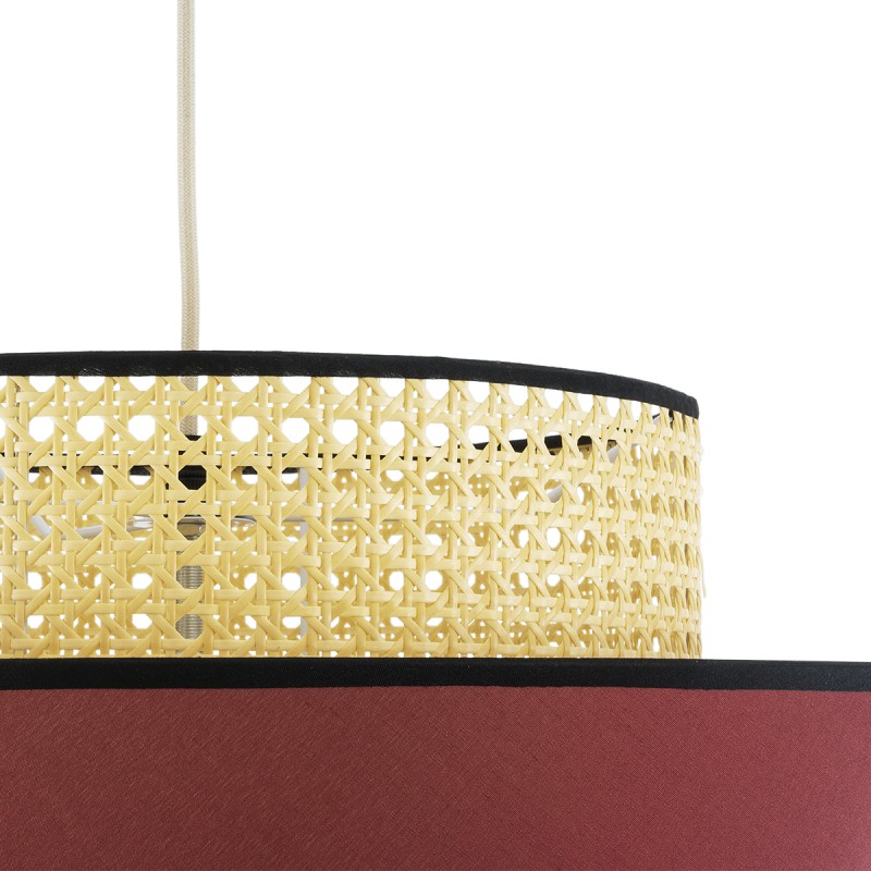 GloboStar® SAIGE 01919 Boho Κρεμαστό Φωτιστικό Πλέγμα Μονόφωτο 1 x E27 IP20 Μπεζ Ξύλο με Κόκκινο & Μπλε Ύφασμα - Μ50 x Π50 x Υ43cm