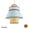 GloboStar® SAIGE 01920 Boho Κρεμαστό Φωτιστικό Πλέγμα Μονόφωτο 1 x E27 IP20 Μπεζ Ξύλο με Πολύχρωμο Ύφασμα - Μ50 x Π50 x Υ54cm