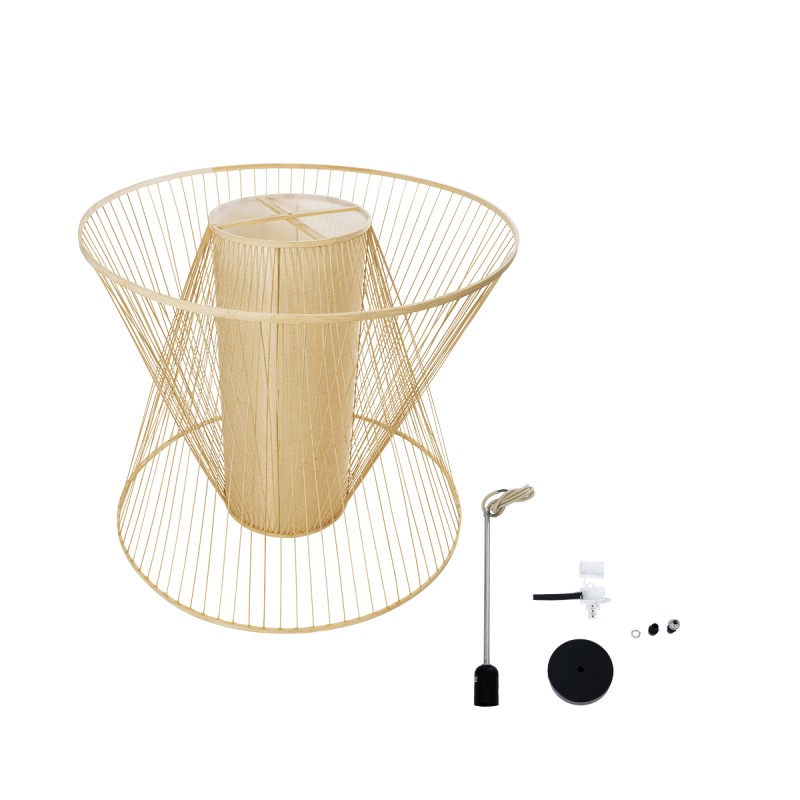 GloboStar® HIBISCUS 01926 Boho Κρεμαστό Φωτιστικό Πλέγμα Μονόφωτο 1 x E27 IP20 Μπεζ Ξύλο - Μ100 x Π100 x Υ90cm