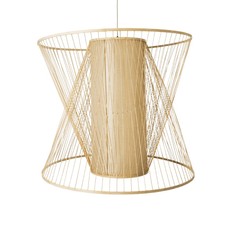 GloboStar® HIBISCUS 01926 Boho Κρεμαστό Φωτιστικό Πλέγμα Μονόφωτο 1 x E27 IP20 Μπεζ Ξύλο - Μ100 x Π100 x Υ90cm