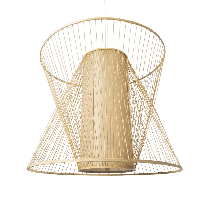 GloboStar® HIBISCUS 01926 Boho Κρεμαστό Φωτιστικό Πλέγμα Μονόφωτο 1 x E27 IP20 Μπεζ Ξύλο - Μ100 x Π100 x Υ90cm