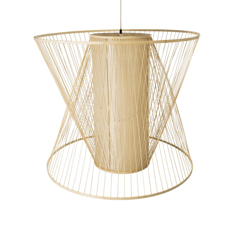 GloboStar® HIBISCUS 01926 Boho Κρεμαστό Φωτιστικό Πλέγμα Μονόφωτο 1 x E27 IP20 Μπεζ Ξύλο - Μ100 x Π100 x Υ90cm