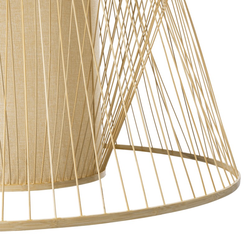 GloboStar® HIBISCUS 01926 Boho Κρεμαστό Φωτιστικό Πλέγμα Μονόφωτο 1 x E27 IP20 Μπεζ Ξύλο - Μ100 x Π100 x Υ90cm