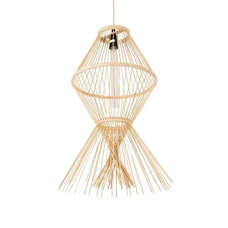 GloboStar® YOSHI 01928 Boho Κρεμαστό Φωτιστικό Πλέγμα Μονόφωτο 1 x E27 IP20 Μπεζ Ξύλο - Μ35 x Π35 x Υ60cm