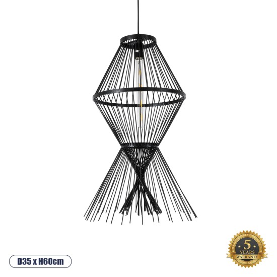 GloboStar® YOSHI 01929 Boho Κρεμαστό Φωτιστικό Πλέγμα Μονόφωτο 1 x E27 IP20 Μαύρο Ξύλο - Μ35 x Π35 x Υ60cm GloboStar® YOSHI 01929 Boho Κρεμαστό Φωτιστικό Πλέγμα Μονόφωτο 1 x E27 IP20 Μαύρο Ξύλο - Μ35 x Π35 x Υ60cm