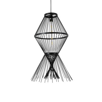 GLOBOSTAR® YOSHI 01929 Boho Κρεμαστό Φωτιστικό Οροφής με Ντουί 1 x E27 AC 220-240V IP20 - Μαύρο - Μ35 x Π35 x Υ60cm
