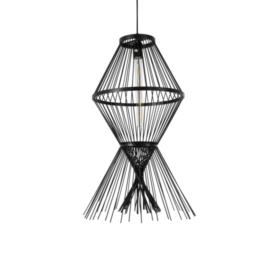 GloboStar® YOSHI 01929 Boho Κρεμαστό Φωτιστικό Πλέγμα Μονόφωτο 1 x E27 IP20 Μαύρο Ξύλο - Μ35 x Π35 x Υ60cm GloboStar® YOSHI 01929 Boho Κρεμαστό Φωτιστικό Πλέγμα Μονόφωτο 1 x E27 IP20 Μαύρο Ξύλο - Μ35 x Π35 x Υ60cm