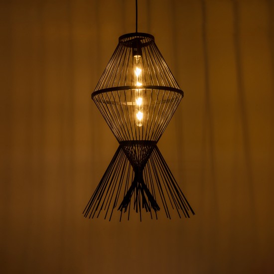 GloboStar® YOSHI 01929 Boho Κρεμαστό Φωτιστικό Πλέγμα Μονόφωτο 1 x E27 IP20 Μαύρο Ξύλο - Μ35 x Π35 x Υ60cm GloboStar® YOSHI 01929 Boho Κρεμαστό Φωτιστικό Πλέγμα Μονόφωτο 1 x E27 IP20 Μαύρο Ξύλο - Μ35 x Π35 x Υ60cm