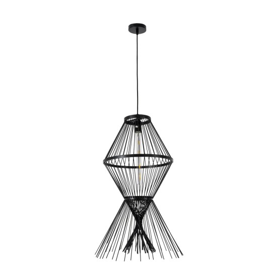 GloboStar® YOSHI 01929 Boho Κρεμαστό Φωτιστικό Πλέγμα Μονόφωτο 1 x E27 IP20 Μαύρο Ξύλο - Μ35 x Π35 x Υ60cm GloboStar® YOSHI 01929 Boho Κρεμαστό Φωτιστικό Πλέγμα Μονόφωτο 1 x E27 IP20 Μαύρο Ξύλο - Μ35 x Π35 x Υ60cm