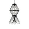 GloboStar® YOSHI 01929 Boho Κρεμαστό Φωτιστικό Πλέγμα Μονόφωτο 1 x E27 IP20 Μαύρο Ξύλο - Μ35 x Π35 x Υ60cm