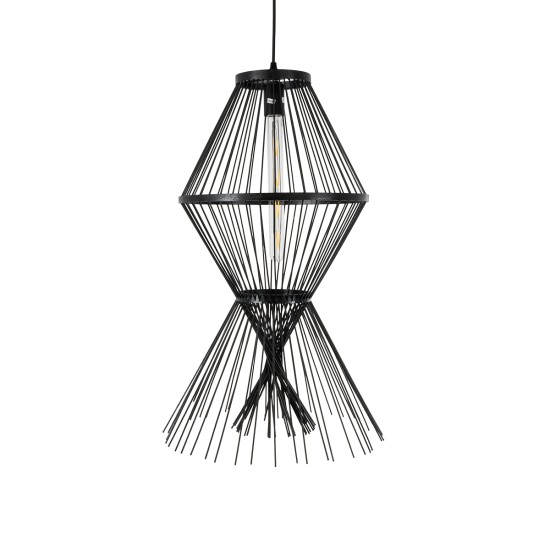 GloboStar® YOSHI 01929 Boho Κρεμαστό Φωτιστικό Πλέγμα Μονόφωτο 1 x E27 IP20 Μαύρο Ξύλο - Μ35 x Π35 x Υ60cm GloboStar® YOSHI 01929 Boho Κρεμαστό Φωτιστικό Πλέγμα Μονόφωτο 1 x E27 IP20 Μαύρο Ξύλο - Μ35 x Π35 x Υ60cm