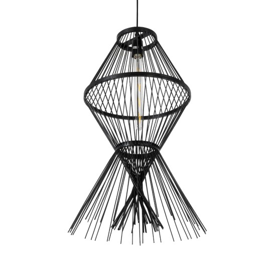 GloboStar® YOSHI 01929 Boho Κρεμαστό Φωτιστικό Πλέγμα Μονόφωτο 1 x E27 IP20 Μαύρο Ξύλο - Μ35 x Π35 x Υ60cm GloboStar® YOSHI 01929 Boho Κρεμαστό Φωτιστικό Πλέγμα Μονόφωτο 1 x E27 IP20 Μαύρο Ξύλο - Μ35 x Π35 x Υ60cm