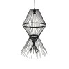 GloboStar® YOSHI 01929 Boho Κρεμαστό Φωτιστικό Πλέγμα Μονόφωτο 1 x E27 IP20 Μαύρο Ξύλο - Μ35 x Π35 x Υ60cm