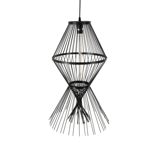 GloboStar® YOSHI 01929 Boho Κρεμαστό Φωτιστικό Πλέγμα Μονόφωτο 1 x E27 IP20 Μαύρο Ξύλο - Μ35 x Π35 x Υ60cm GloboStar® YOSHI 01929 Boho Κρεμαστό Φωτιστικό Πλέγμα Μονόφωτο 1 x E27 IP20 Μαύρο Ξύλο - Μ35 x Π35 x Υ60cm