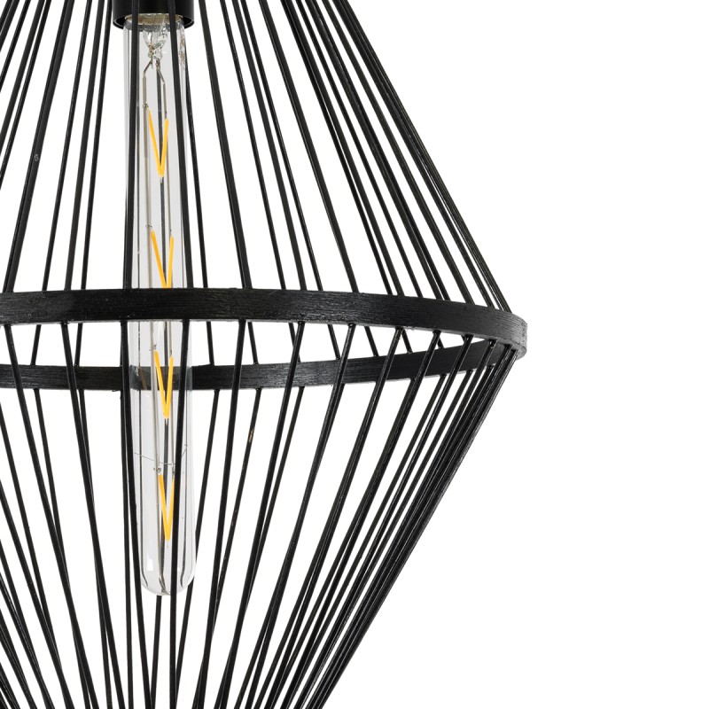 GloboStar® YOSHI 01929 Boho Κρεμαστό Φωτιστικό Πλέγμα Μονόφωτο 1 x E27 IP20 Μαύρο Ξύλο - Μ35 x Π35 x Υ60cm