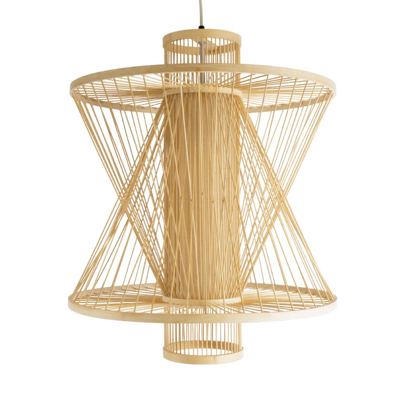 GloboStar® HIBISCUS 01931 Boho Κρεμαστό Φωτιστικό Πλέγμα Μονόφωτο 1 x E27 IP20 Μπεζ Ξύλο - Μ50 x Π50 x Υ60cm