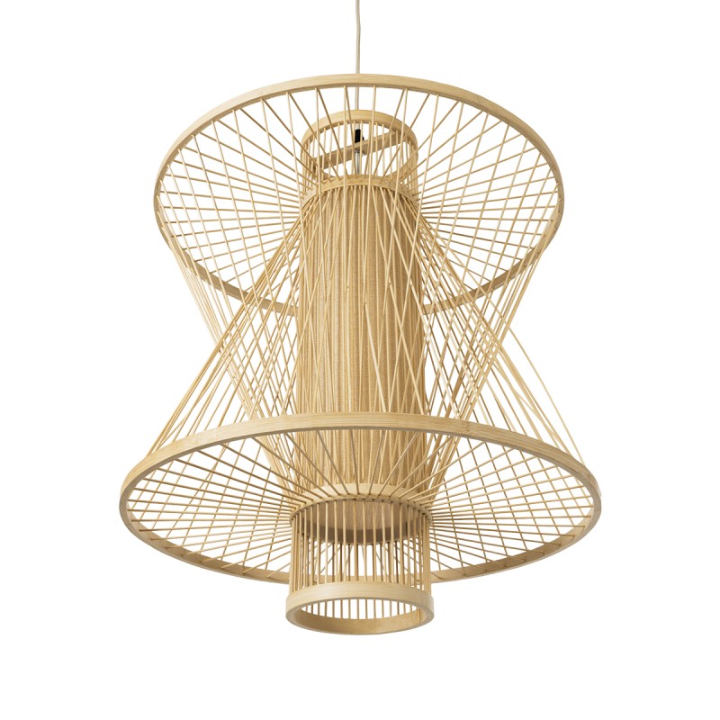 GloboStar® HIBISCUS 01931 Boho Κρεμαστό Φωτιστικό Πλέγμα Μονόφωτο 1 x E27 IP20 Μπεζ Ξύλο - Μ50 x Π50 x Υ60cm